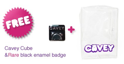 cavey cube and badge