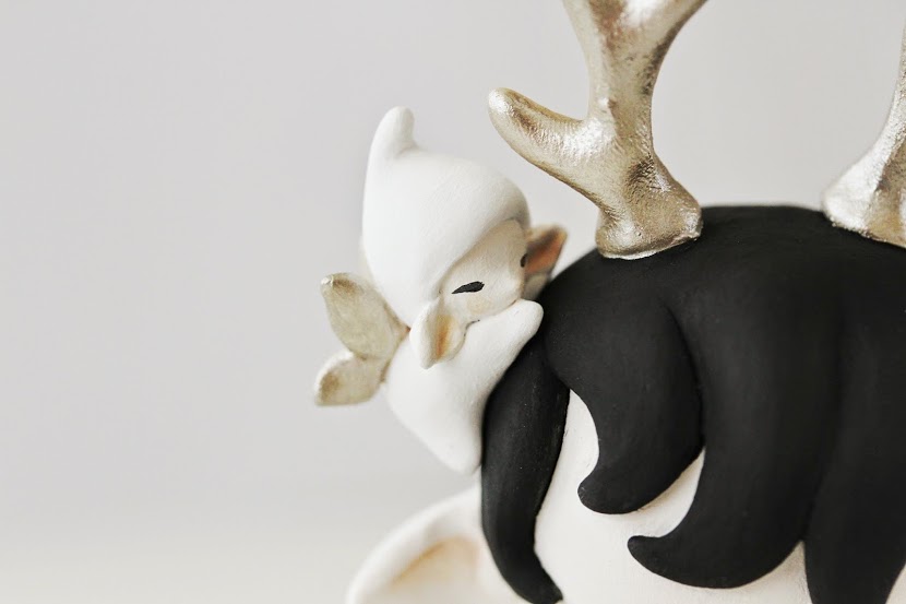 Munny faun in black with elf and jackalope bunny mijbil close up