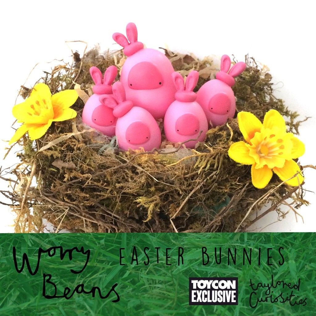 taylored curiosities easter bunny  worry beans handmade designer toy toycon uk ooak copyright protected nest  pink limited edition
