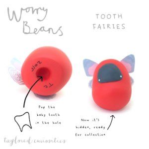 tayloredcuriosities designer toy  tooth fairies butterfly red wings pretty colour black white eyes magic  sculpt original hand made uk 3