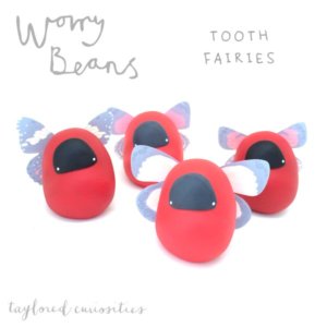 tayloredcuriosities designer toy  tooth fairies butterfly red wings pretty colour black white eyes magic  sculpt original hand made uk(1)