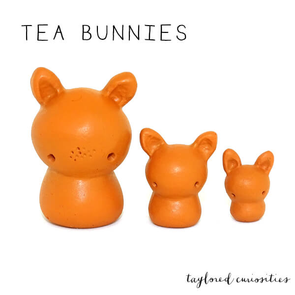 tea bunnies pumpkin chai taylored curiosities designer toy gift orange brown tea bag handmade halloween autumn fall