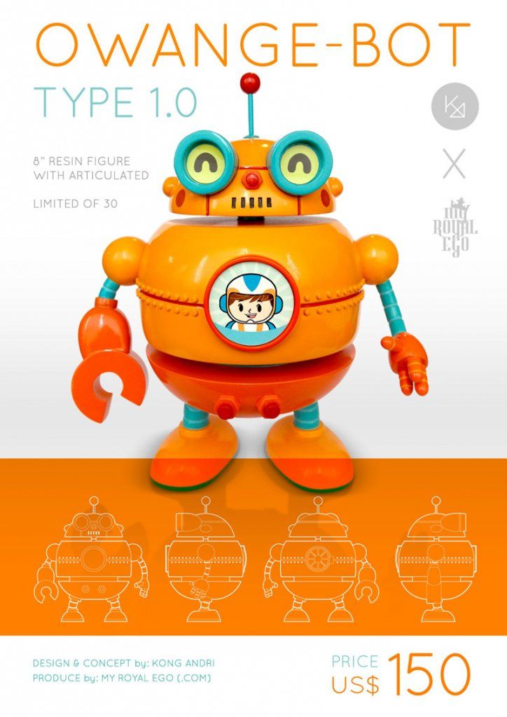 "OWANGE BOT" by Kong Andri x My Royal Ego 8" + articulated resin figure